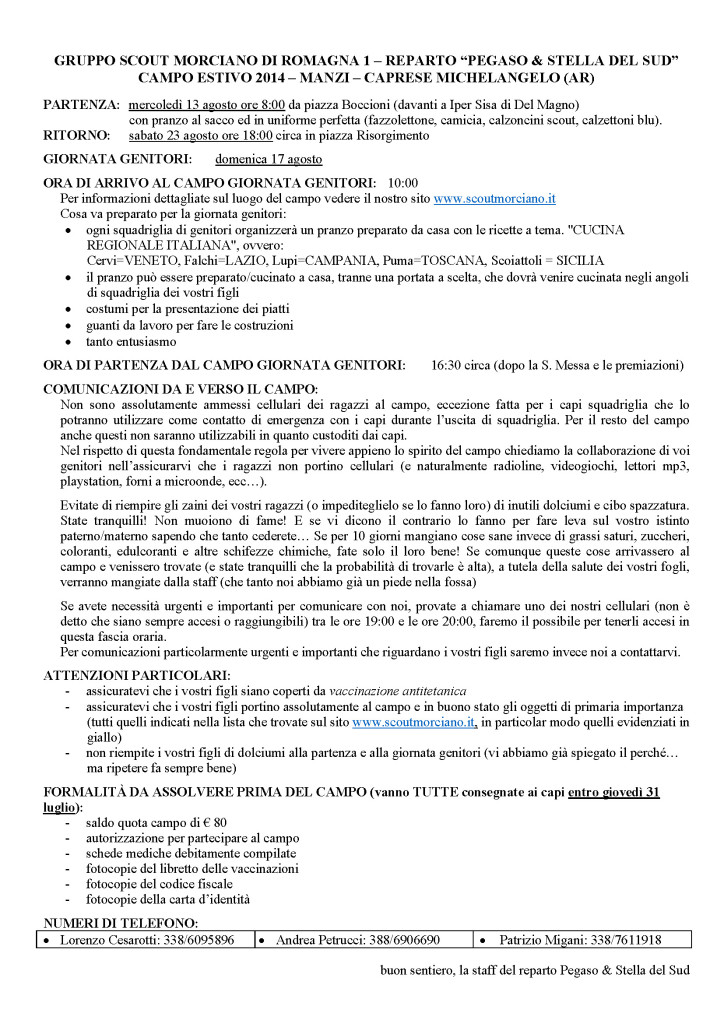 volantino campo estivo 2014
